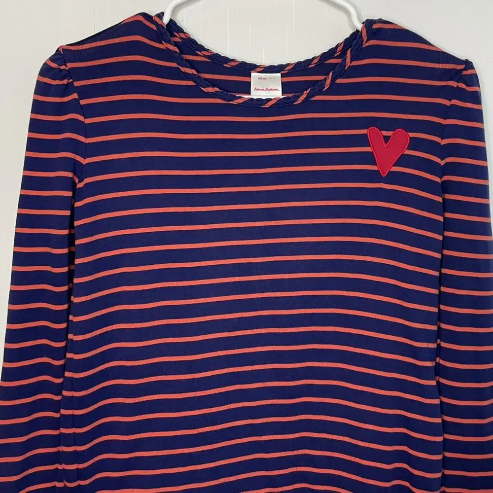 Hanna Andersson Striped Heart Long Sleeve Top Pima Cotton Size 12 150cm